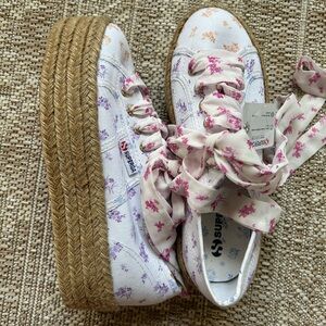 Superga Women's Floral Platform Sneakers - White and Pink
